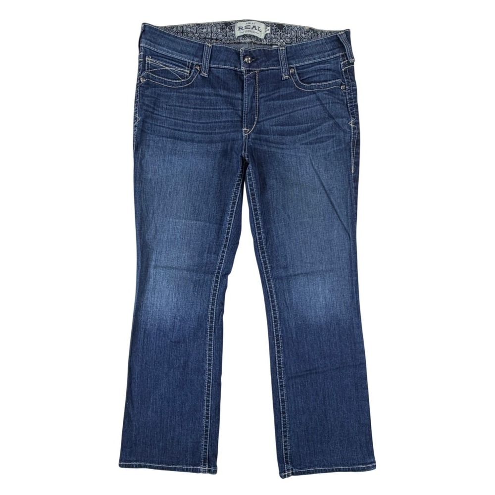 Ariat REAL Denim Womens 34R Dark Wash Mid Rise Bootcut Jeans Embroidered Pockets